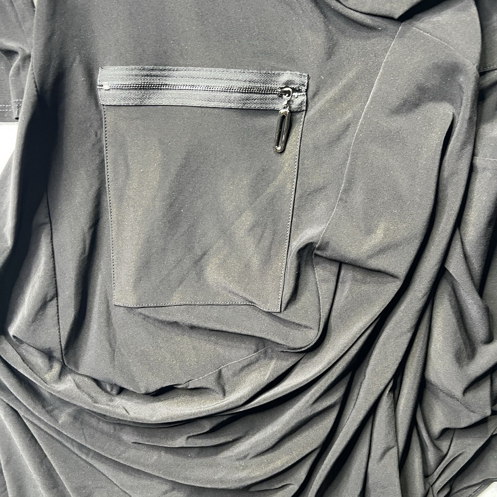 IC Collection Black Avant Garde Zip Front Ruched Bubble Hem Dress Sm Gold Specs - Picture 6 of 15